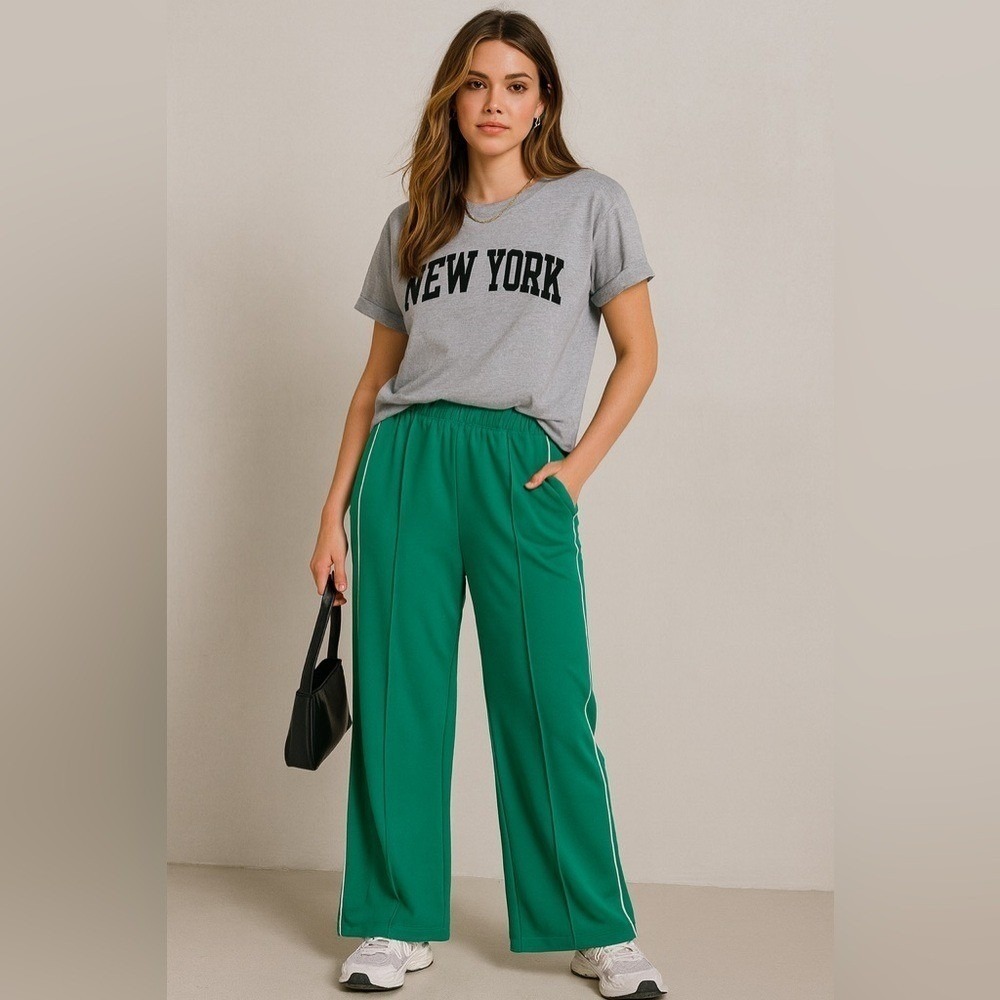 Wild‎ Fable Emerald Green Wide Leg Track Pants Side Stripe Small